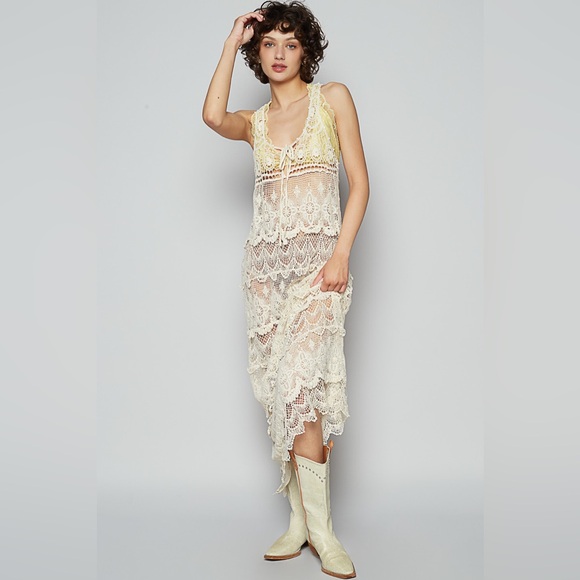 🆕 POL - Elegant Crochet Maxi Dress - Swim Cover - Edge Detailing - 100% COTTON - Picture 4 of 11